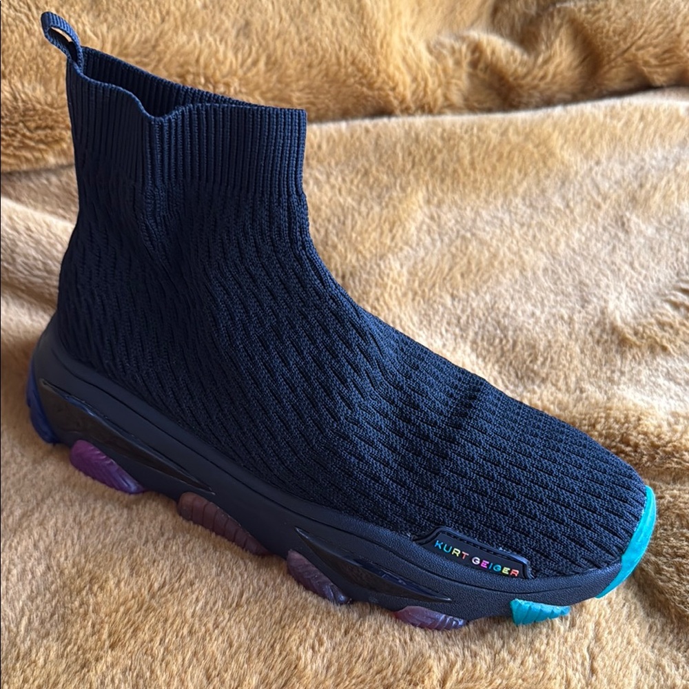 Kurt Geiger Black Knit Sneakers with Multicolor Sole